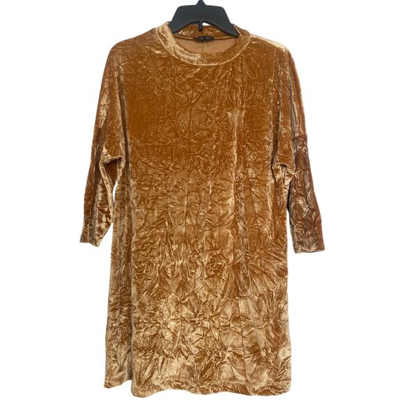 ZARA WB Crushed Velvet Gold Dress Size Medium - Picture 3 of 7